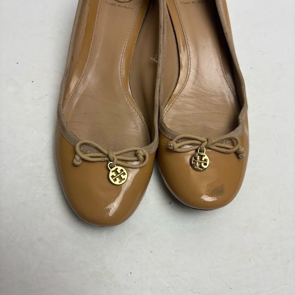 Tory Burch Chelsea Block Heel Tan Nude Women's Shoes Patent Leather size 9